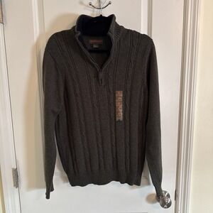 New Men's Northwest Territories Olive Green Cable Knit Sweater Sz Medium 1/4 Zip